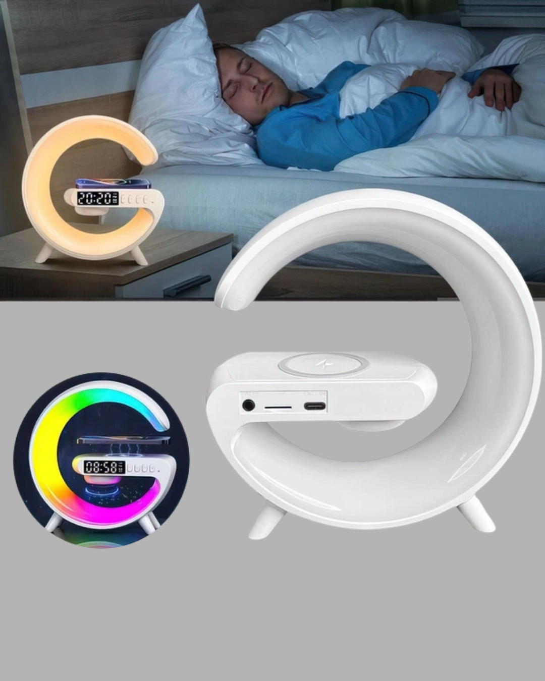 Başucu İçin Tasarlanmış Kablosuz Şarjlı Gece Lambası ve Bluetooth Ses Sistemi