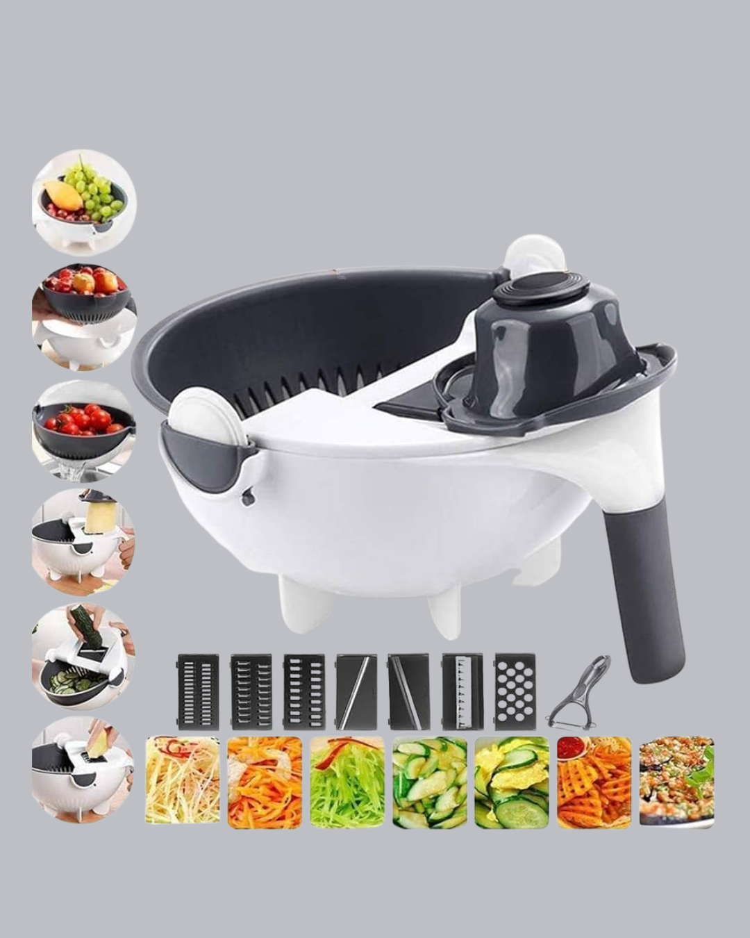 Çok Fonksiyonlu Döner Rende Süzgeç Hazneli Ergonomik Sebze Doğrayıcı