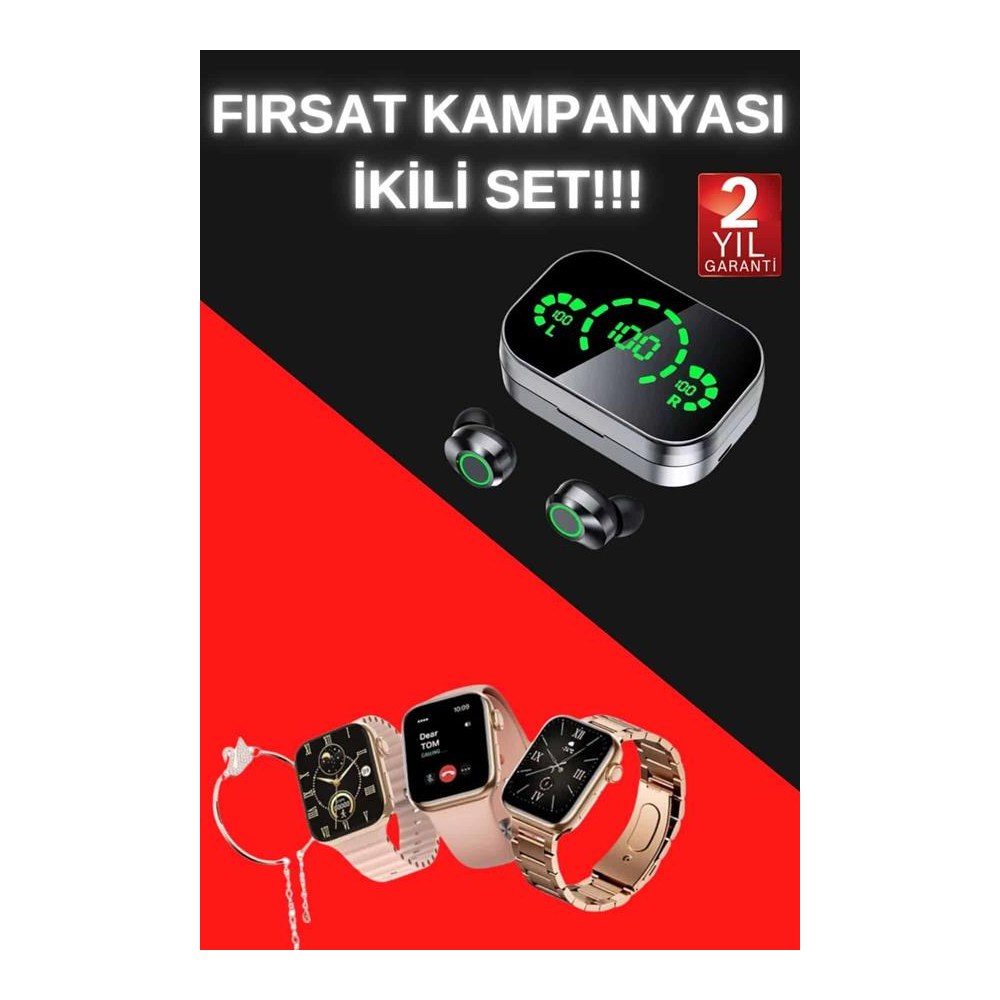 Yeni Nesil Kaliteli Akıllı Saat ve Kablosuz Bluetooth Kulaklık Yüksek Ses Kaliteli Yeni Nesil