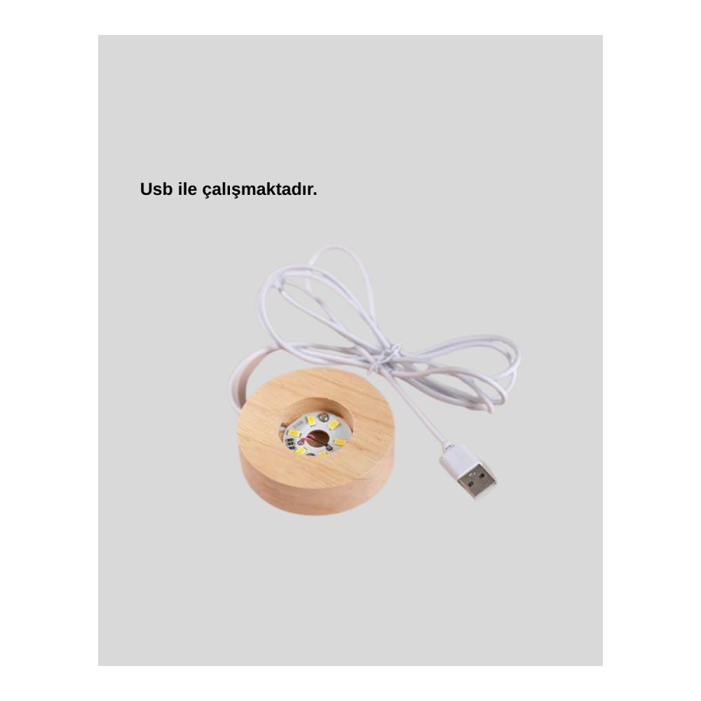 USB Bağlantılı Işıklı Kristal Küre Modern Ahşap Tabanlı Dekor