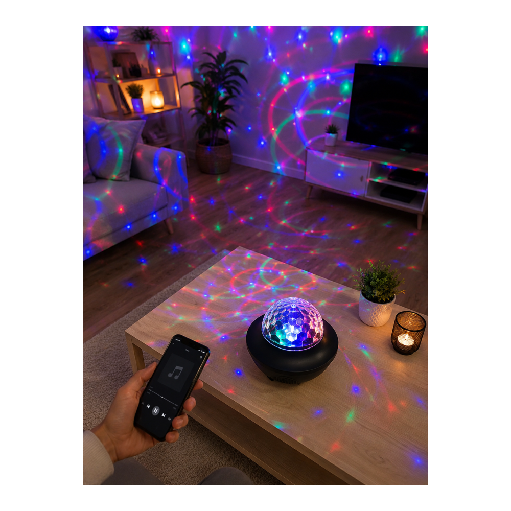 Bluetooth Hoparlörlü RGB Disko Işığı Müzikli Parti Lambası USB TF Kart Destekli