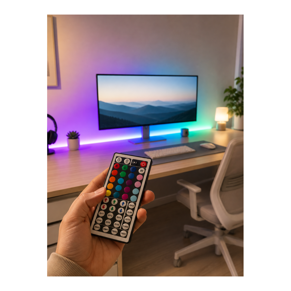 Uzaktan Kumandalı RGB Şerit LED 5 Metre 12V 5050 SMD Çok Renkli Dekoratif Işık Seti