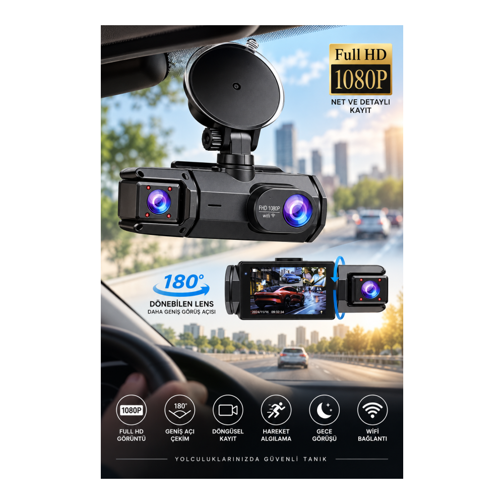 Full HD 1080P Gece Görüşü WiFi Bağlantı 180° Geniş Açı