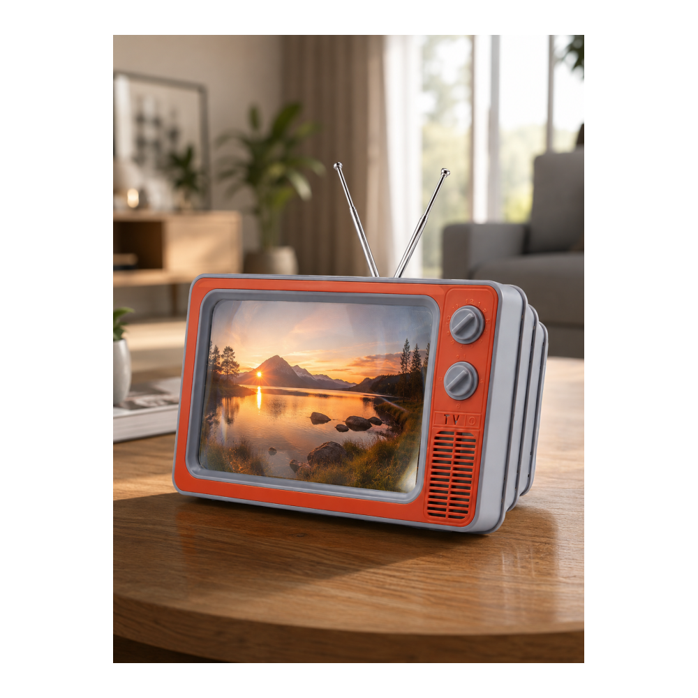 Telefon İçin 12 İnç Ekran Büyütücü Retro Televizyon Tasarımı HD Film İzleme Katlanabilir Stand