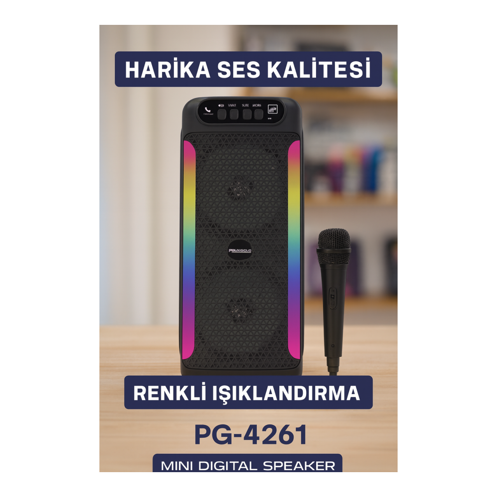 RGB Işıklı Çift Hoparlörlü Taşınabilir Bluetooth Speaker ve Mikrofon Yeni Nesil