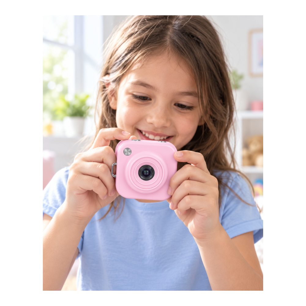 1. Cep Boy Pembe Dijital Fotoğraf Makinesi 2,01 İnç Ekran ve Type C Şarj