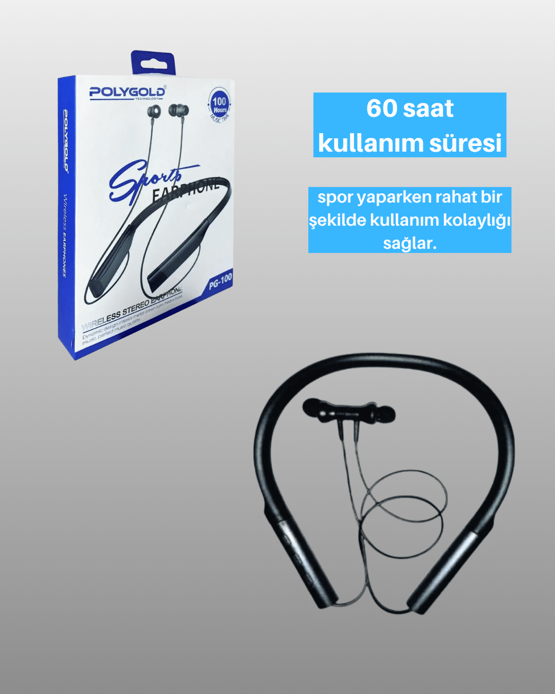 Polygold PG-100 Type-C Şarjlı Bluetooth Kulaklık – Boyun Askılı, Uzun Pil Ömürlü, Mikrofonlu