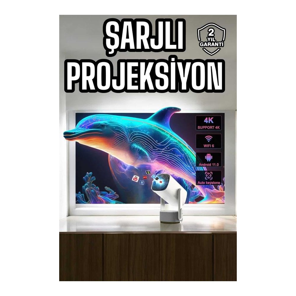 Taşınabilir Sinema Oyun Projektörü Akıllı Projeksiyon Android 11 Yeni Nesil