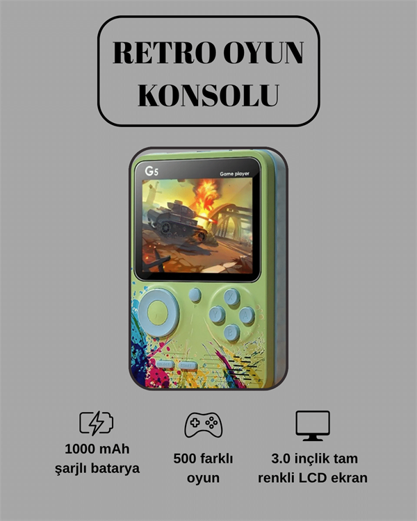 G5 Game Box Retro Mini Oyun Konsolu – 500 Dahili Oyun