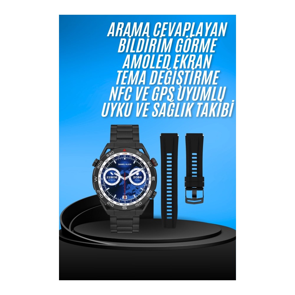 Akıllı Saat Çelik Kordonlu Amoled Ekran Android ve İOS Uyumlu Çağrı Cevaplayabilen Yeni Nesil