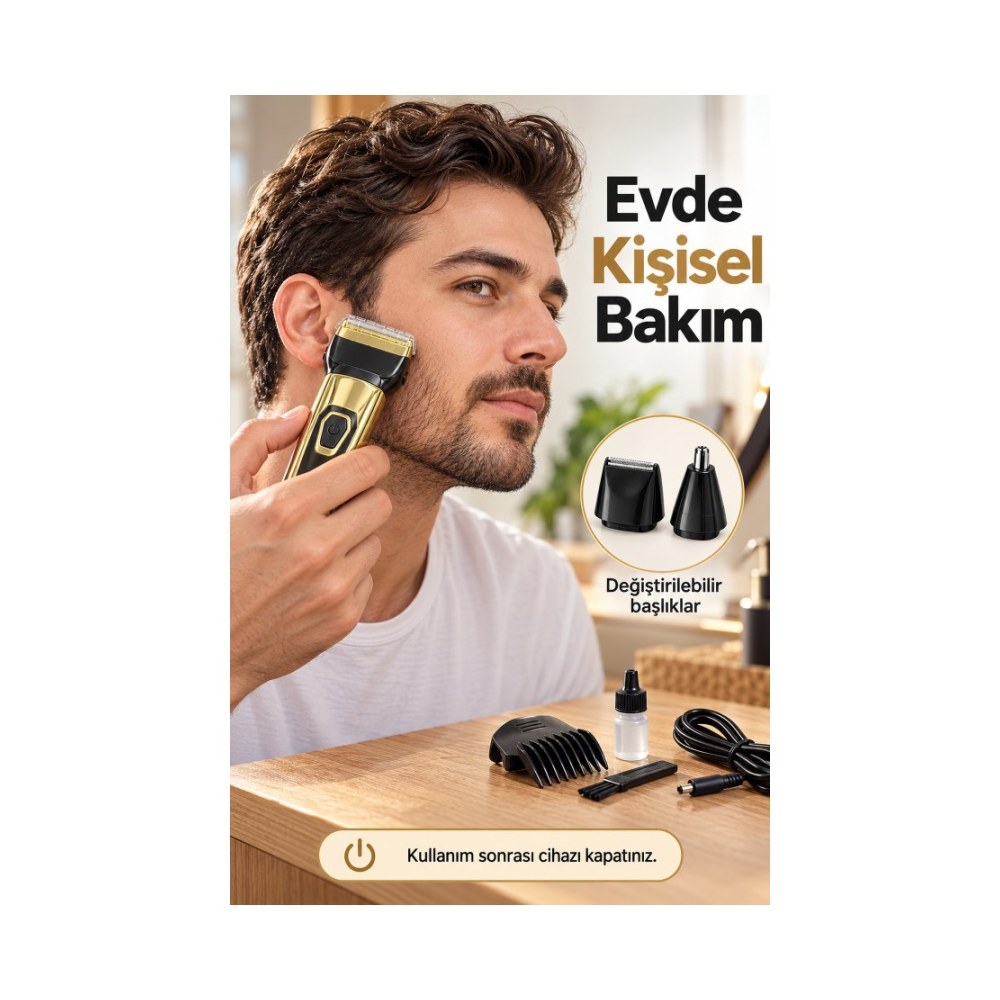 Saç Sakal Tıraş Makinesi Üç Değiştirilebilir Başlıklı