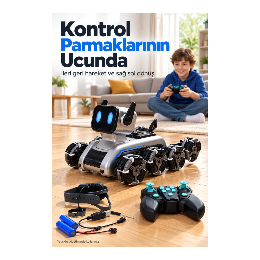 Saat ve El Kumandalı Sekiz Tekerlekli Şarjlı Robot Köpek