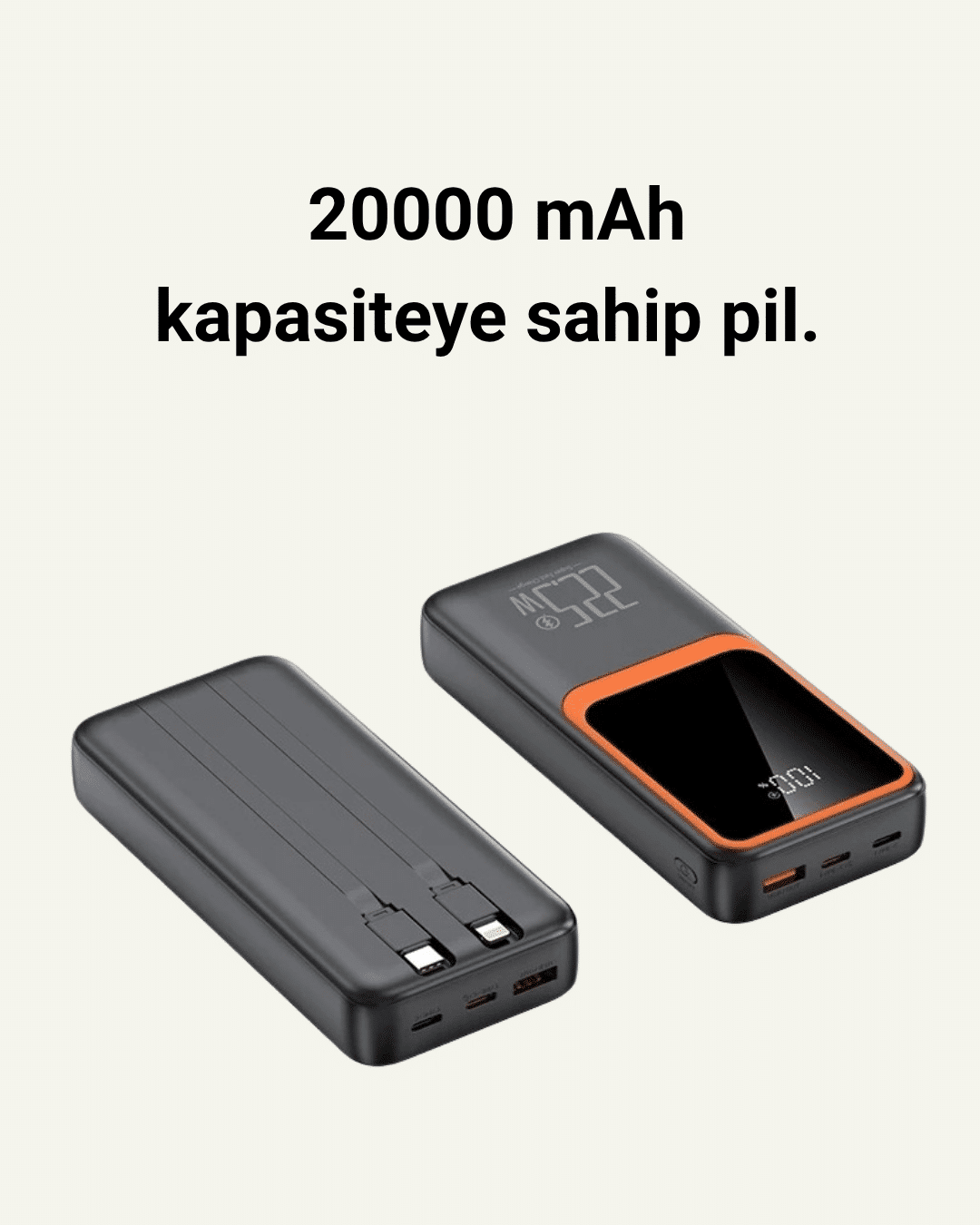 20000 mAh Taşınabilir Powerbank | Çok Kablolu, Hızlı Şarj Destekli (22.5W)