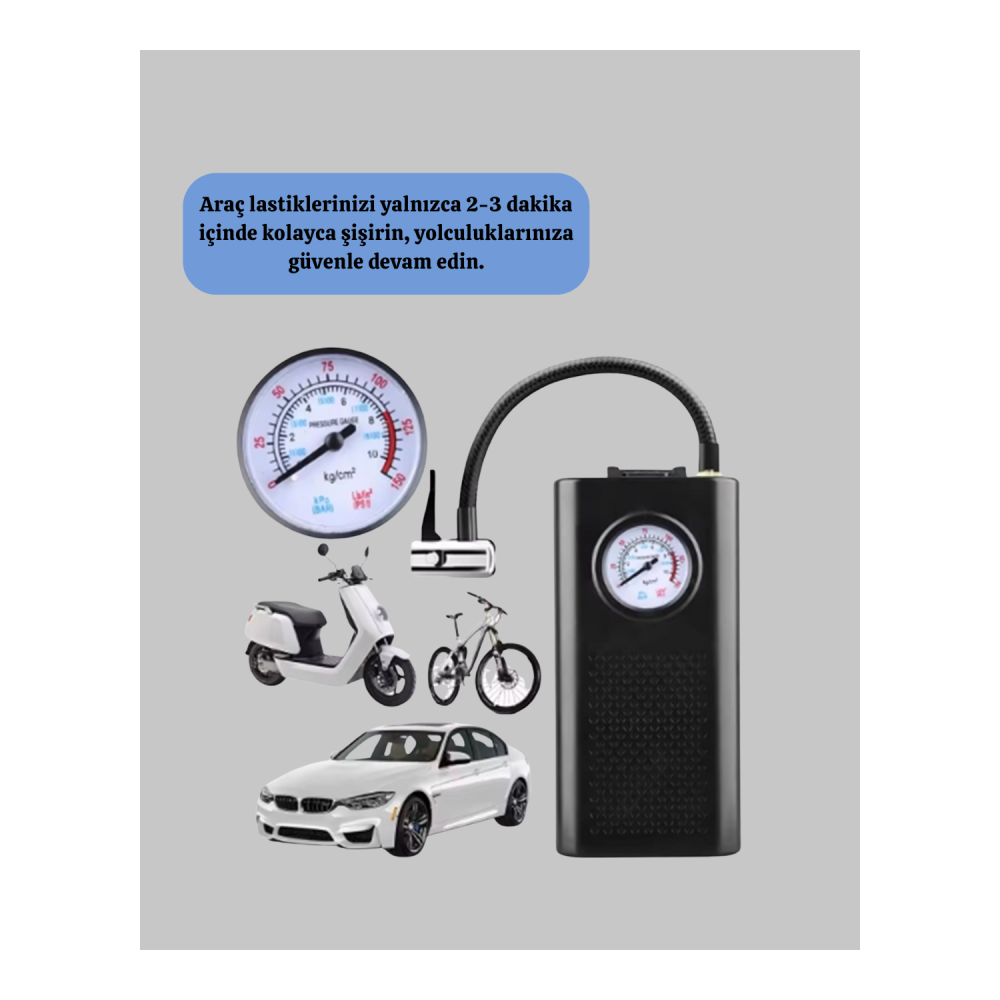 Type-C Şarjlı Güçlü Elektrikli Kompresör Motosiklet Oto Bisiklet İçin Yeni Nesil