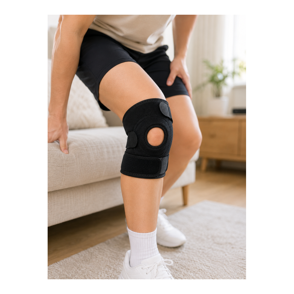 Sporcu Dizliği Açık Patella Tasarımlı Ayarlanabilir Cırtlı Kısa Diz Desteği