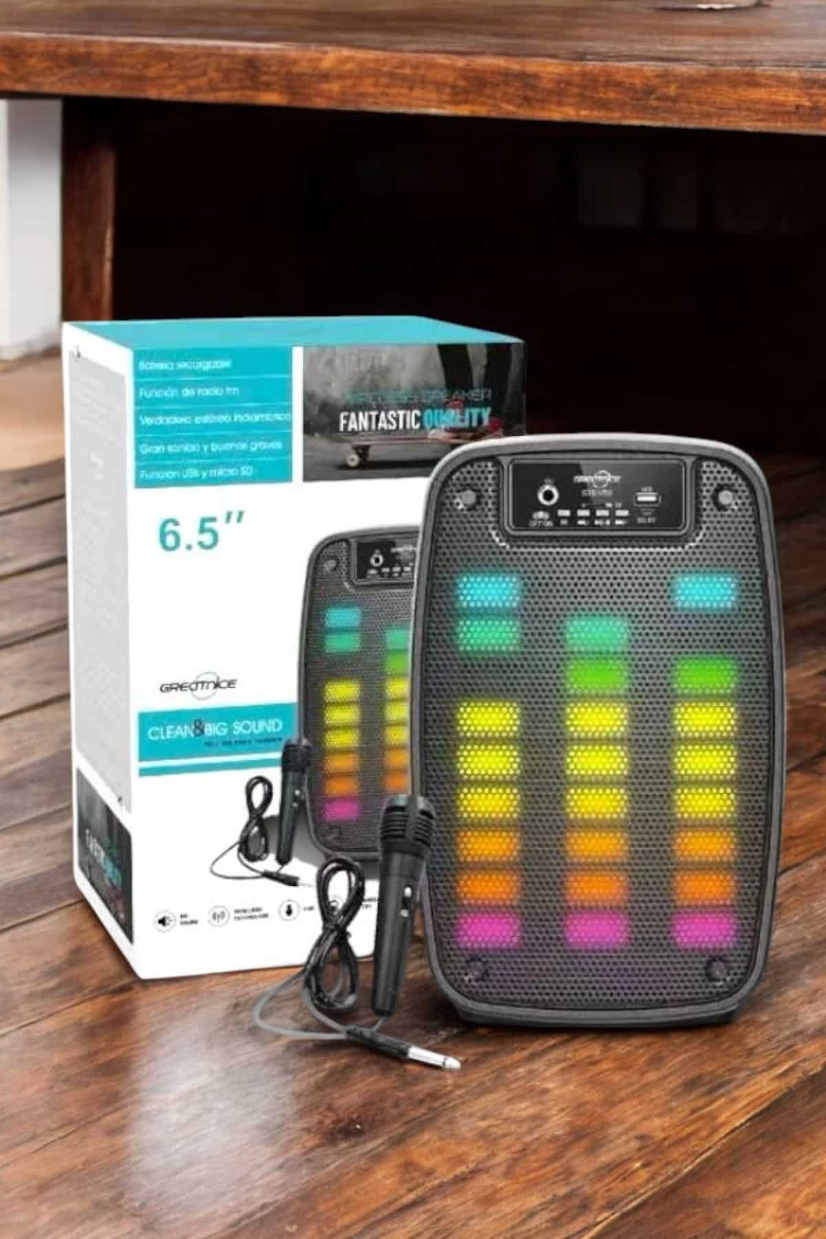 Kablosuz Bluetooth Hoparlör Taşınabilir 6.5 inç LED Işık Kareoke