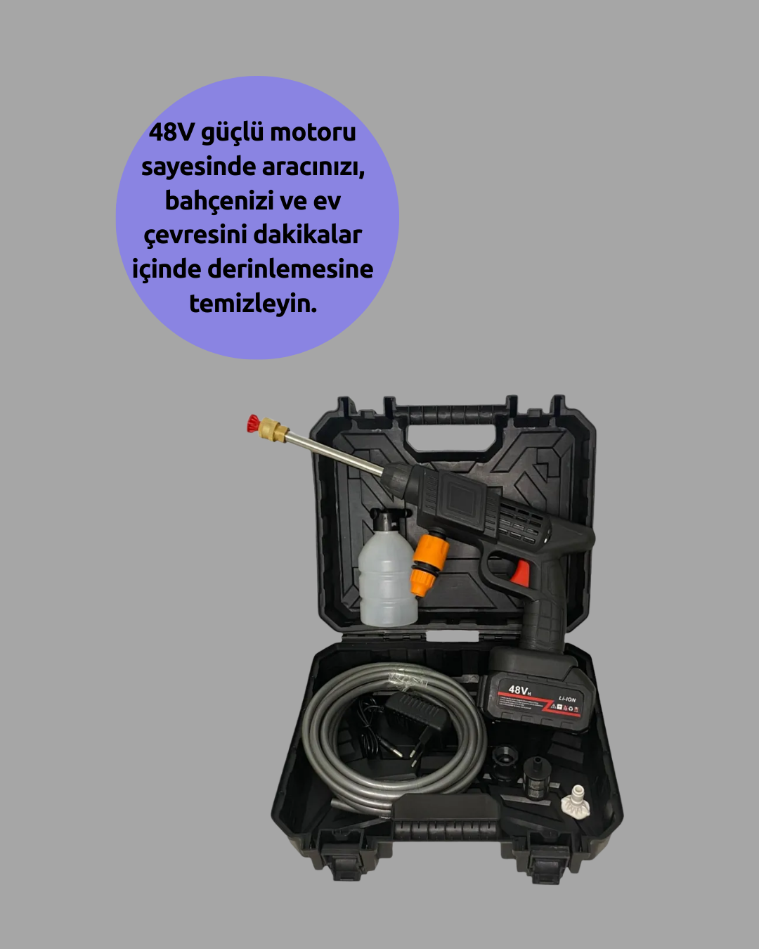 Yüksek Basınçlı Şarjlı Yıkama Tabancası Su Tabancası Hortumlu
