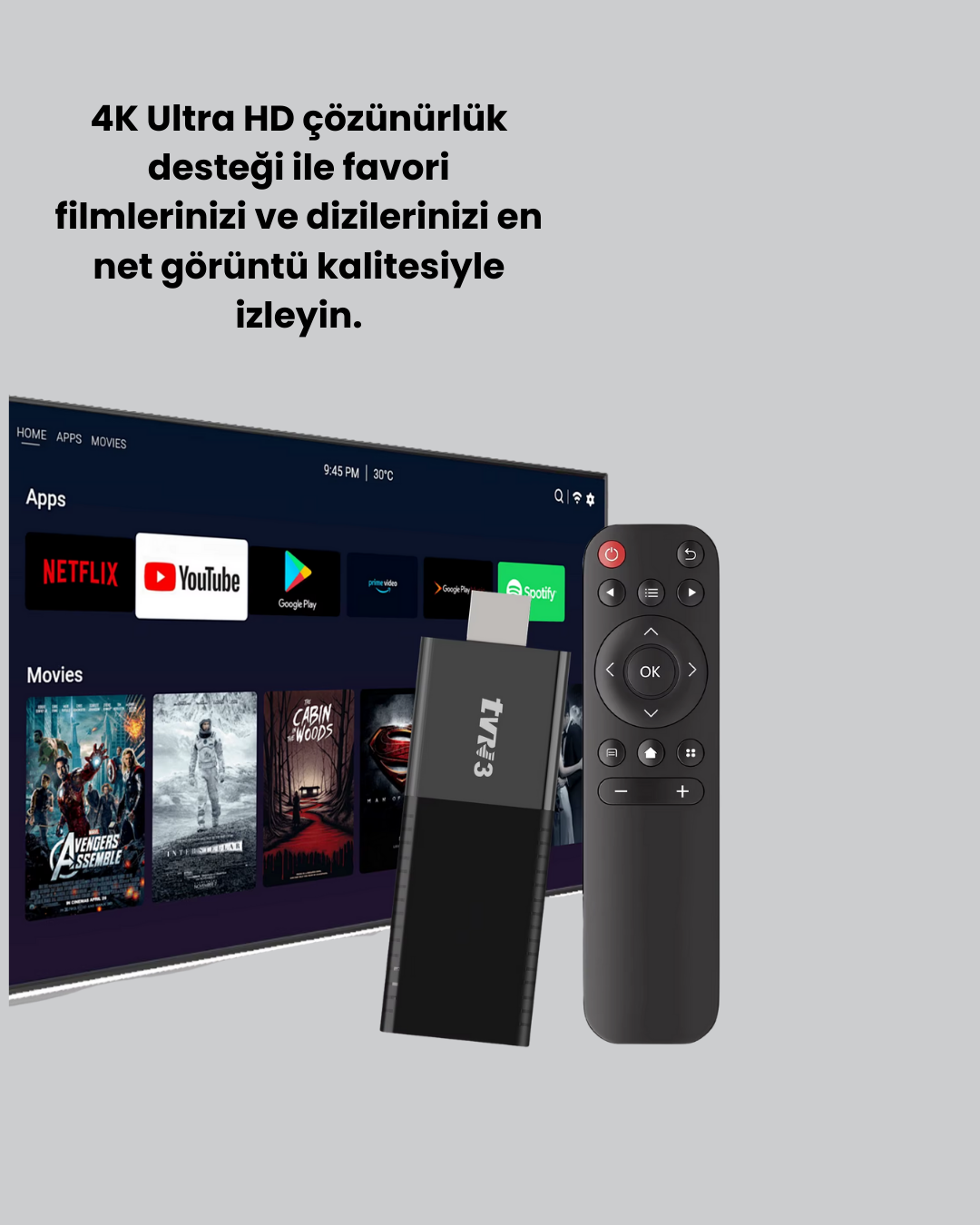 4K Ultra HD Android TV Stick – Tak Çalıştır Akıllı TV Cihazı