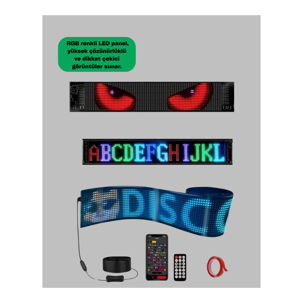 RGB Renkli LED Ekran Tabela USB Bağlantılı ve Kayan Yazı Destekli