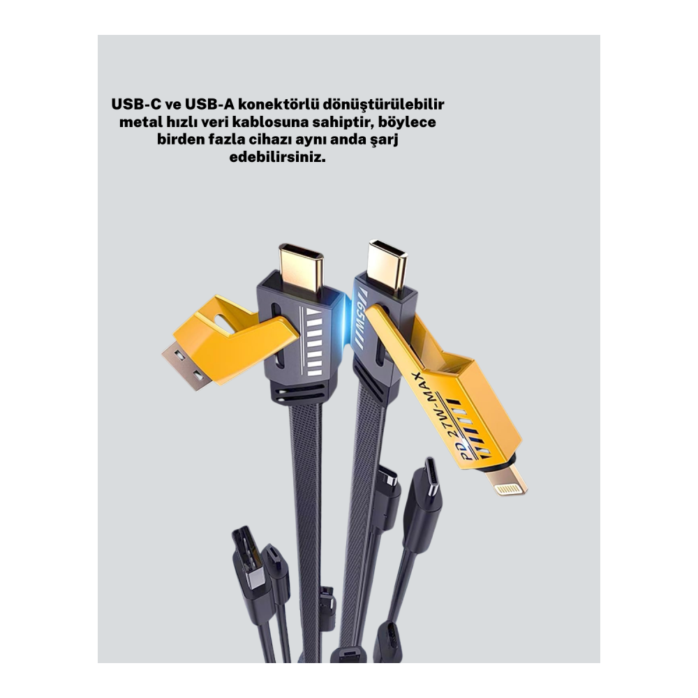 Örgülü Tasarım 4’ü 1 Arada USB-C Lightning Hızlı Şarj Kablosu