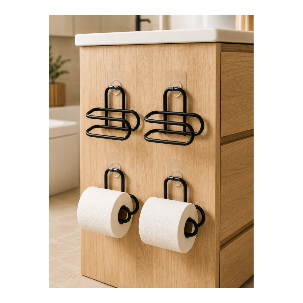 Delmeden Monte Tuvalet Kağıdı Askısı Siyah Metal Yapışkanlı Banyo Kağıtlığı 4’lü Set