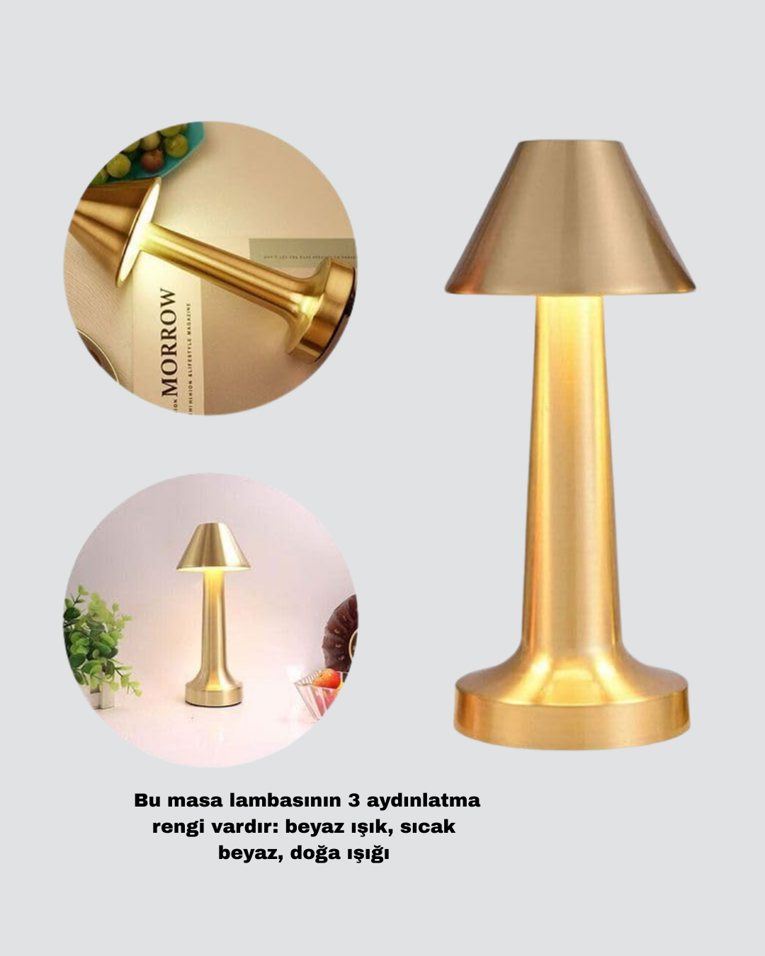 Modern Metal Masa Lambası 3 Işık Renkli Kademesiz Parlaklık Ayarlı