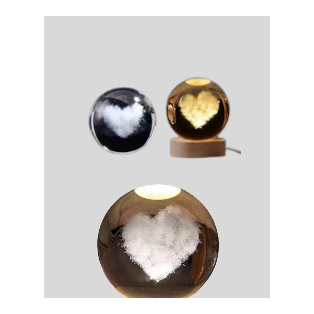 Romantik Kalpli Kristal Cam Küre USB’li Işıklı Dekoratif Obje