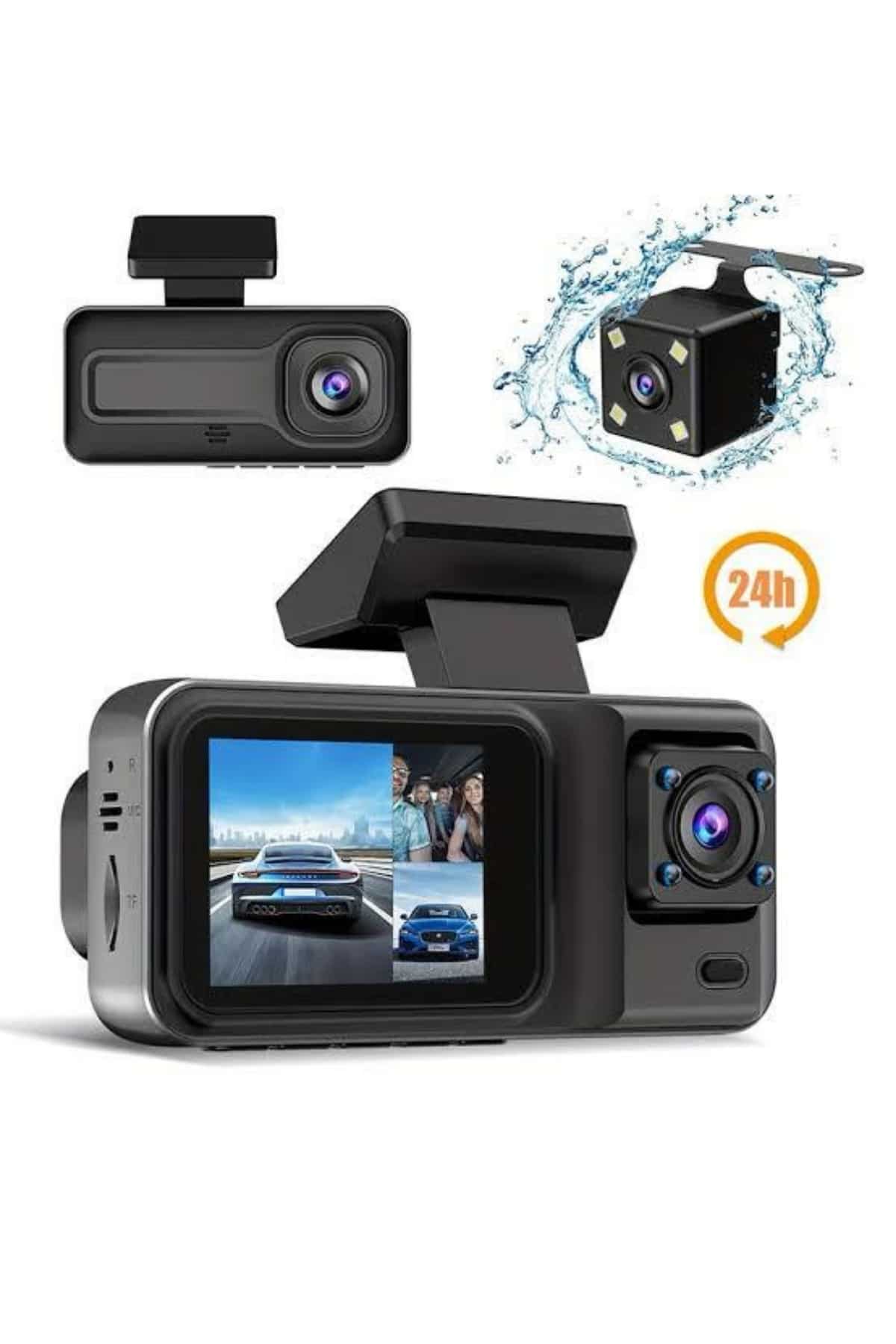 1080P 3 Lensli WİFİ Araç İçi Kameralı Ekran DVR Kaydedici Gece Görüşlü