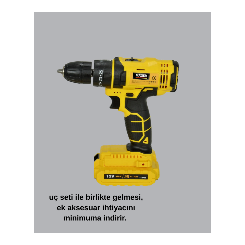 12V Akülü Matkap | 20-30 Nm Tork, Çift Hız Ayarı ve LED Işık