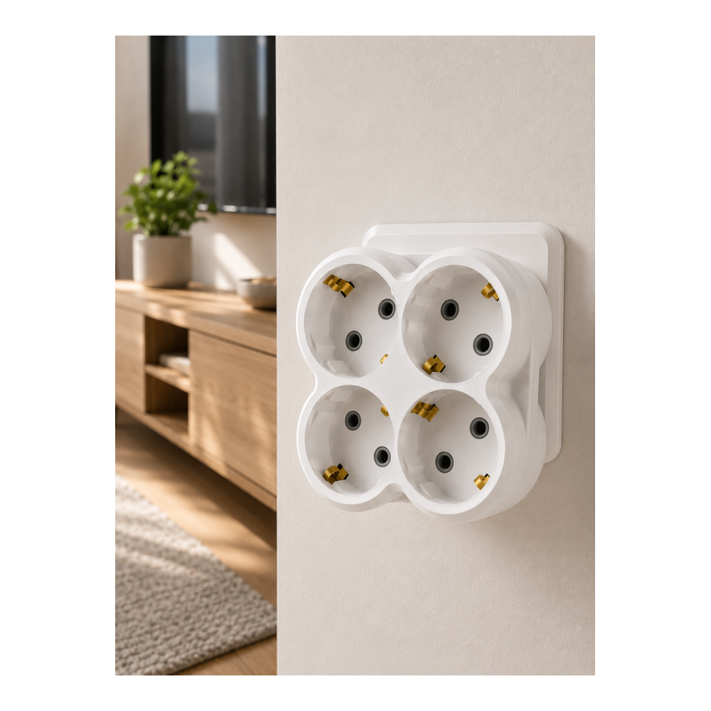 Duvar Tipi Priz Çoğaltıcı 4 Çıkışlı Kablosuz Kompakt Priz Adaptörü