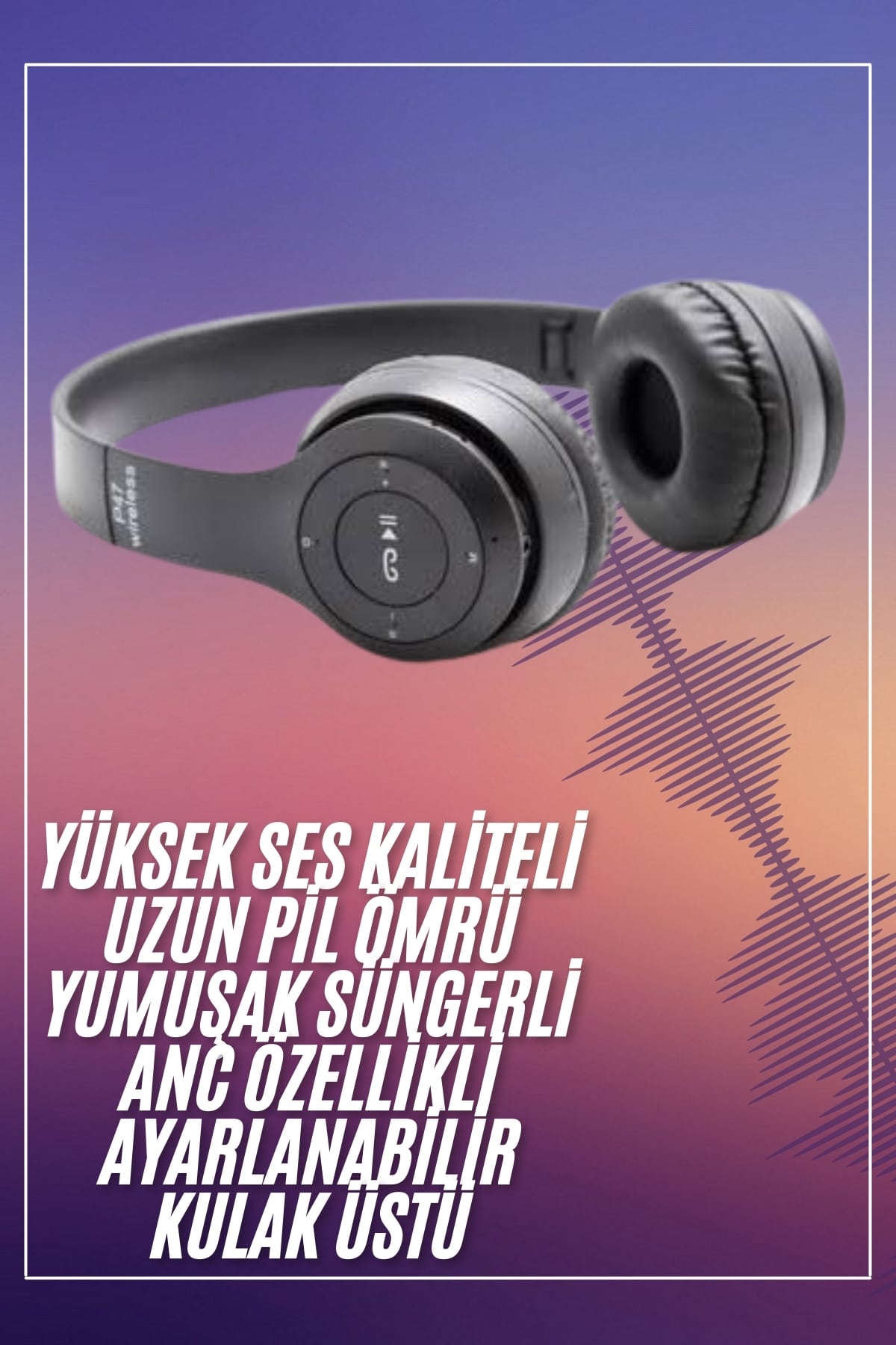 Bluetooth Kablosuz Kulaklık Siyah Wireless 5.0 Kulak Üstü Uzun Pil Ömrü