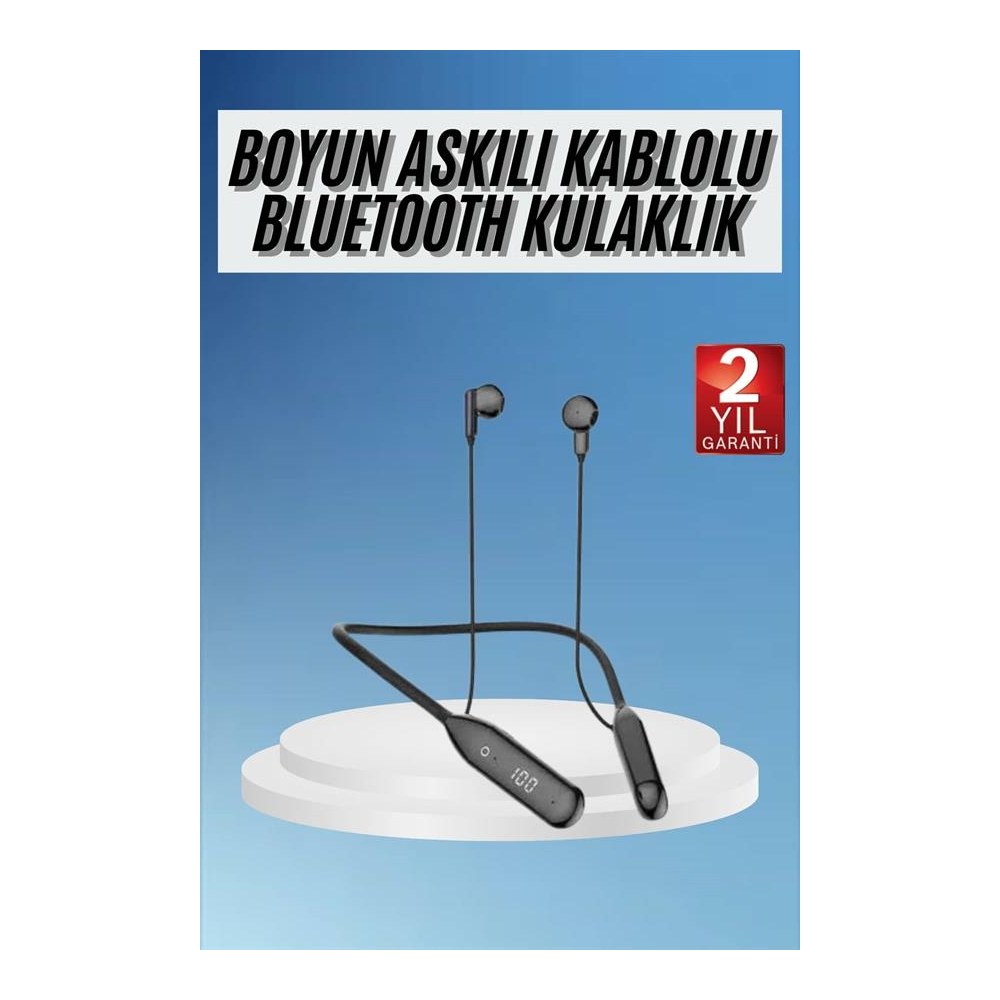 60 Saat Kablolu Boyun Askılı Dijital Göstergeli Bluetooth Kulaklığı Yeni Nesil