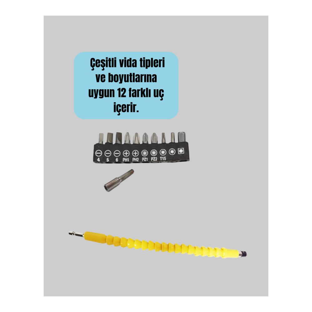 12’li Akrobat Bits Vidalama Seti Esnek Uç Çok Yönlü Kullanım Yeni Nesil