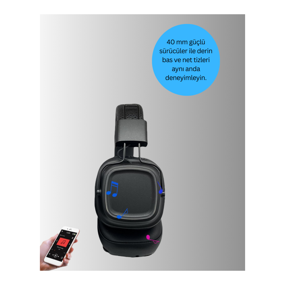 Ergonomik Konforlu Kablosuz Kulak Üstü Bluetooth Kulaklık Yeni Nesil