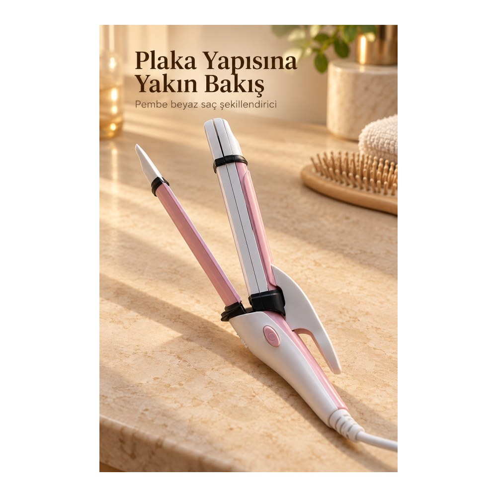Saç Düzleştirici ve Bukle Maşası Pembe Beyaz Gövdeli