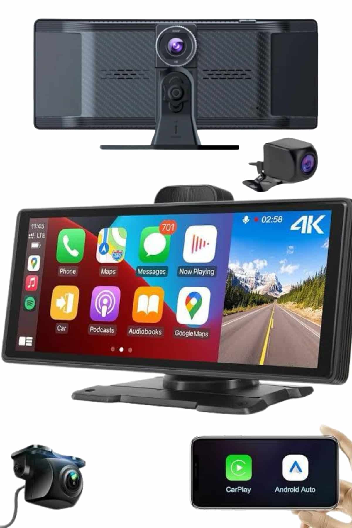 Android ve İOS Uyumlu Ön Arka Çift Kameralı Araç Ekranı Dokunmatik CarPlay