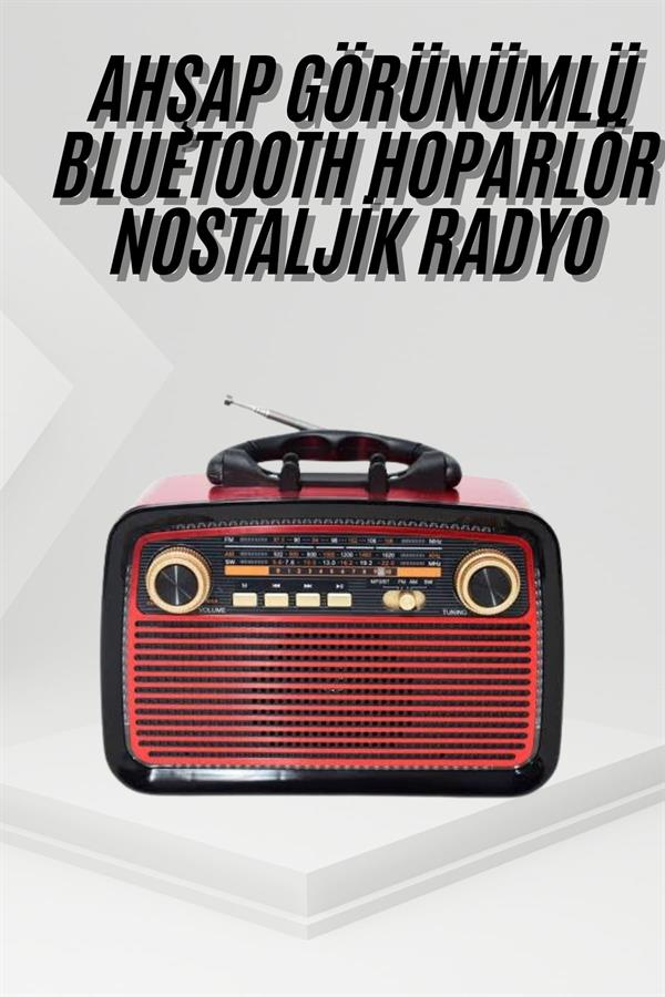Nostalji Radyo Bluetooth Hoparlör USB-SD Kart Giriş Led Fener Işıklı Bataryalı Pilli