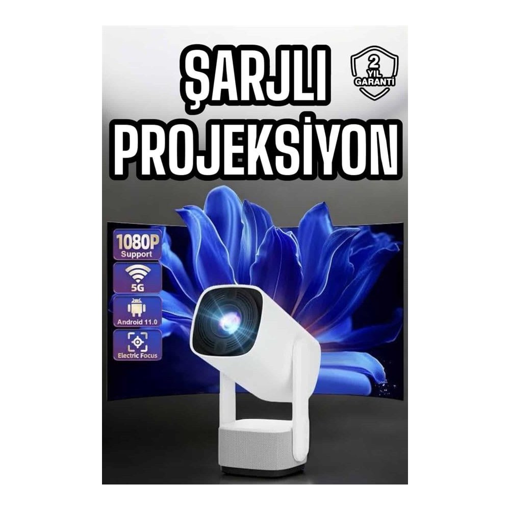 Şarjlı Projeksiyon Oyun Sinema Projektörü 4K HD Görüntü Kaliteli Yeni Nesil