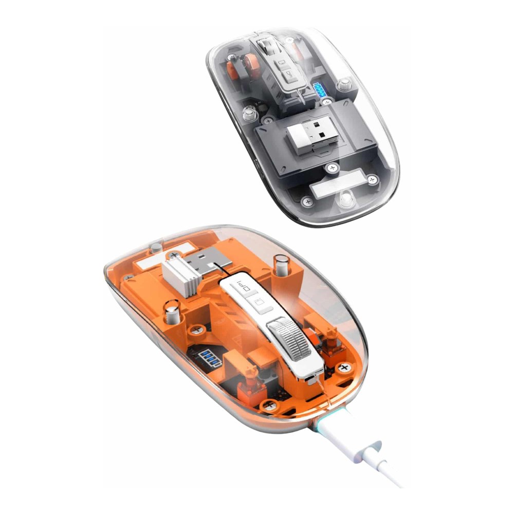 Mouse Fare Kablosuz Mouse Fare Şarjlı Bluetooth Sessiz 5 Tuşlu Şeffaf