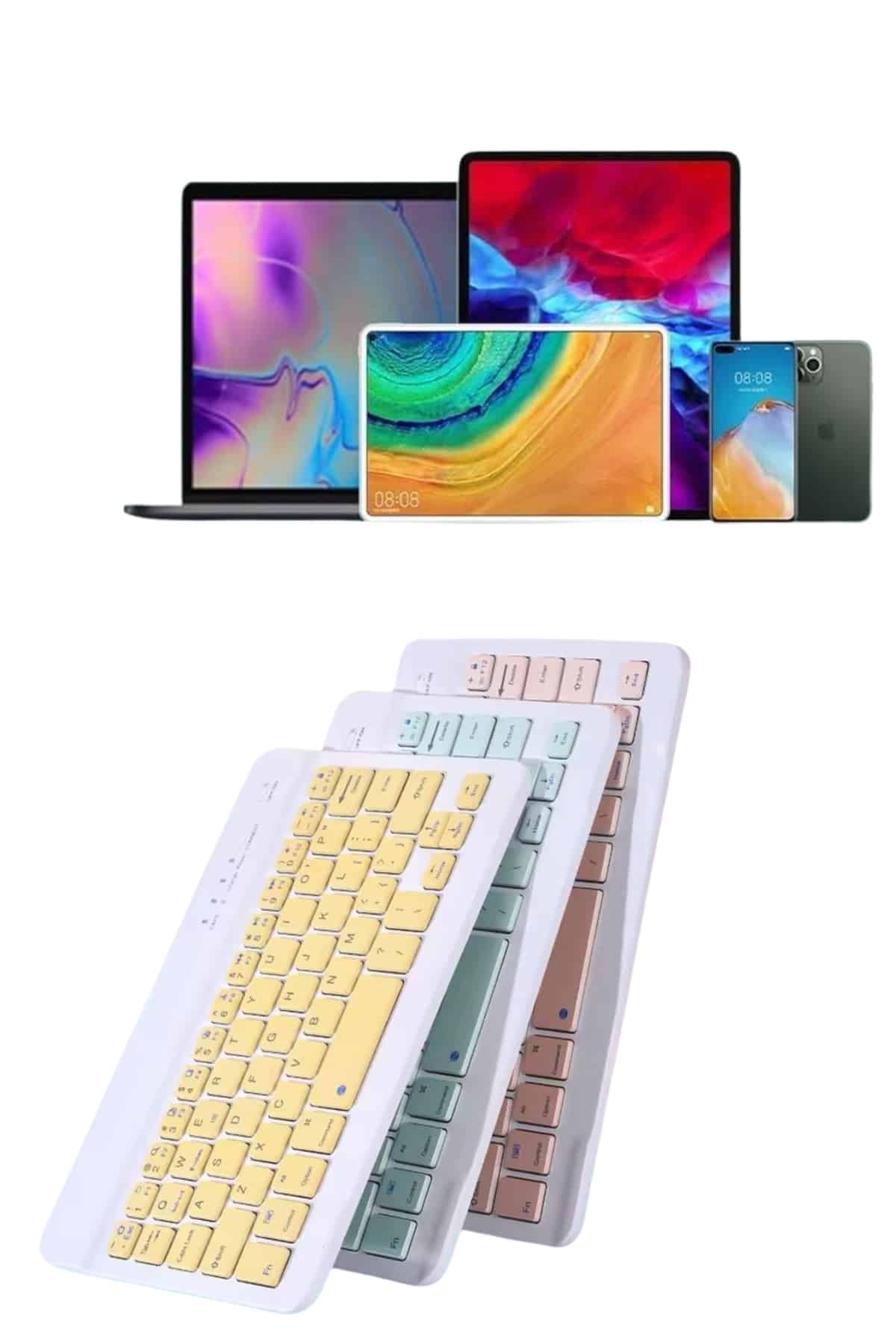 Android ve İOS Uyumlu Bluetooth Kablosuz Türkçe Q Klavye Renkli