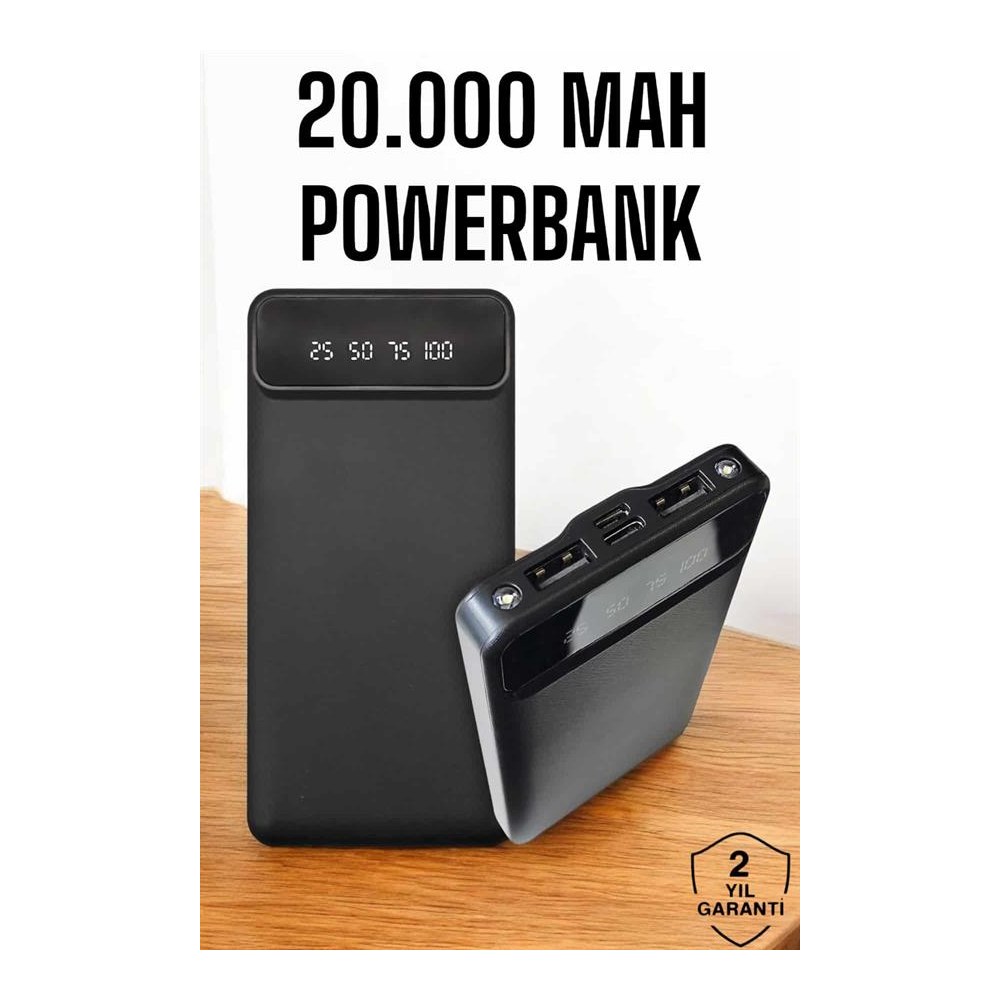20.000 Mah Led Işıklı LCD Ekran USB Girişli Type-C Lightning Powerbank Yeni Nesil