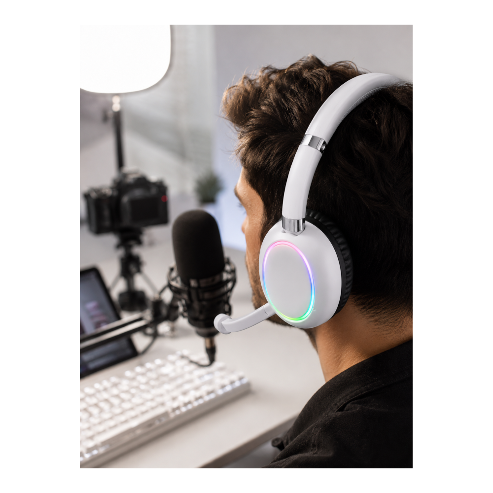 Beyaz Kablosuz Bluetooth Kulaklık Mikrofonlu Ergonomik Kulak Üstü Tasarım