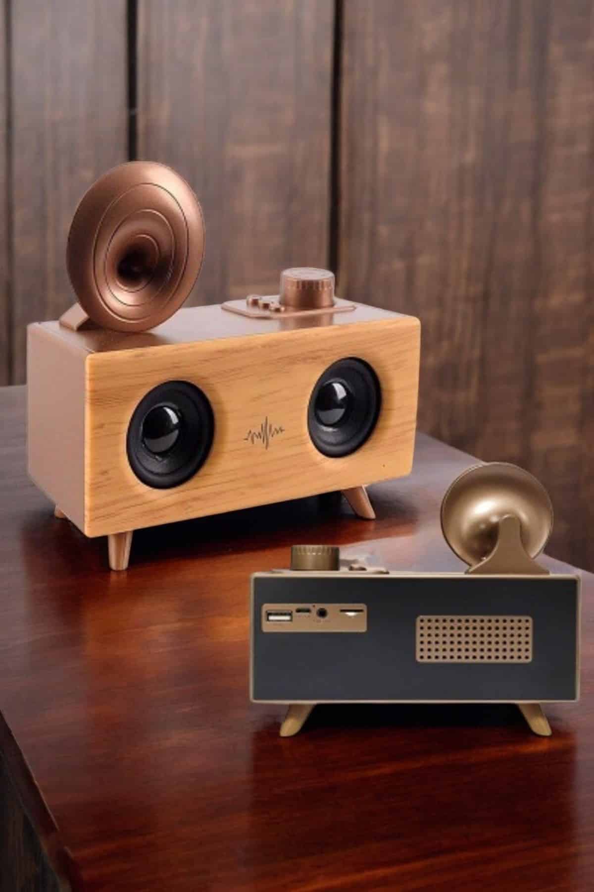 Bluetooth Hoparlör Ahşap Klasik Retro Gramofon Bluetooth Müzik Kutusu