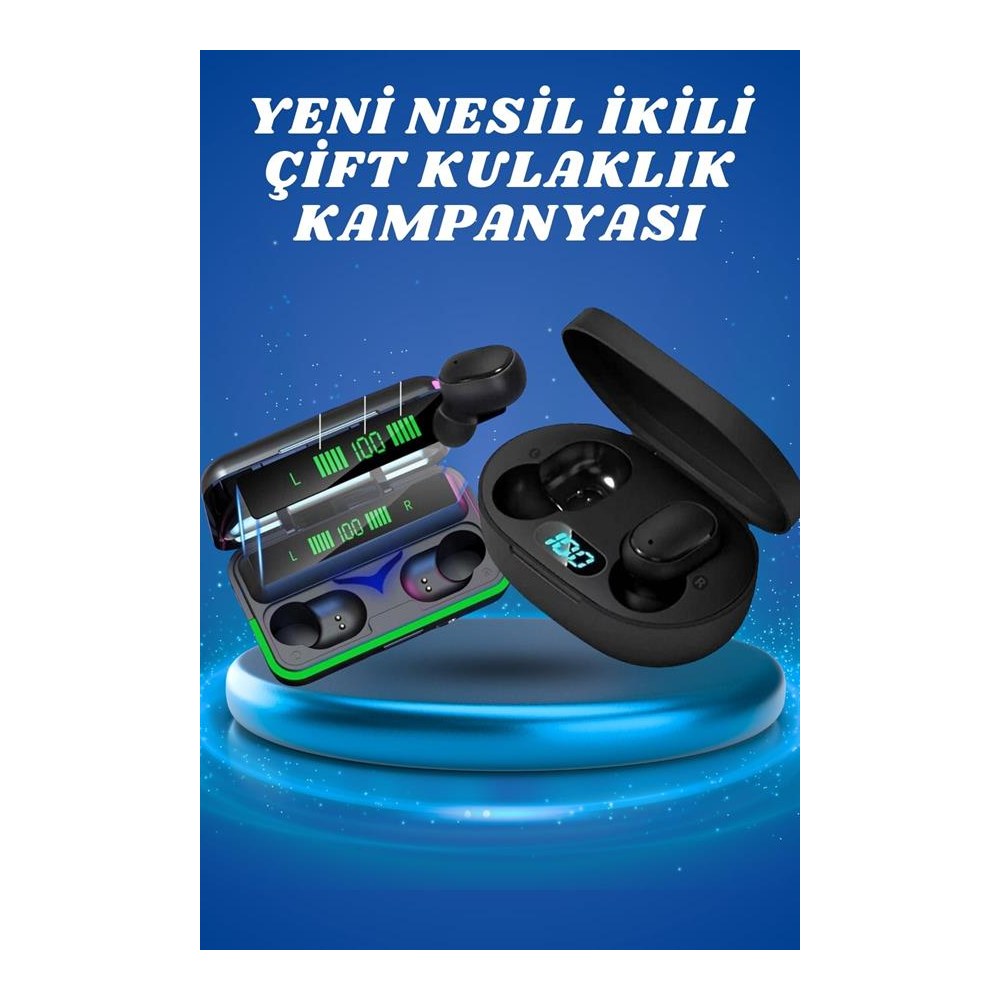 İkili Bluetooth Kulaklık Dijital Göstergeli Uzun Pil Ömrü Yüksek Ses Kaliteli Yeni Nesil
