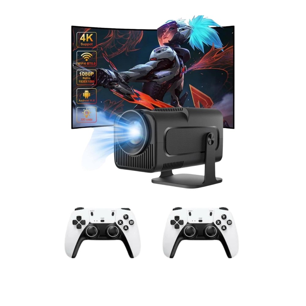 Çift Kollu Game Box Projeksiyon Cihazı Kumandalı Android Tv Dahili Hoparlör Yeni Nesil
