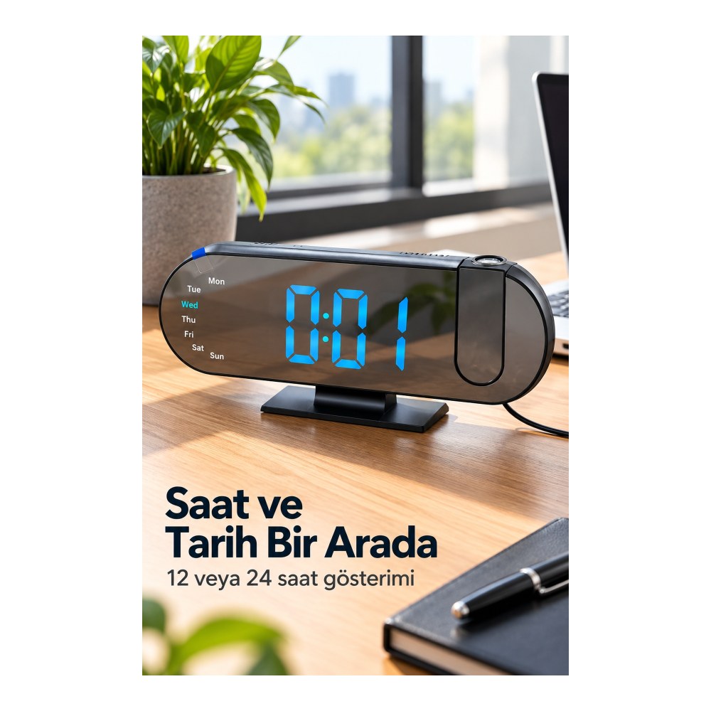 Projeksiyonlu Dijital Saat Ayarlanabilir Yansıtma Parlaklığı ile