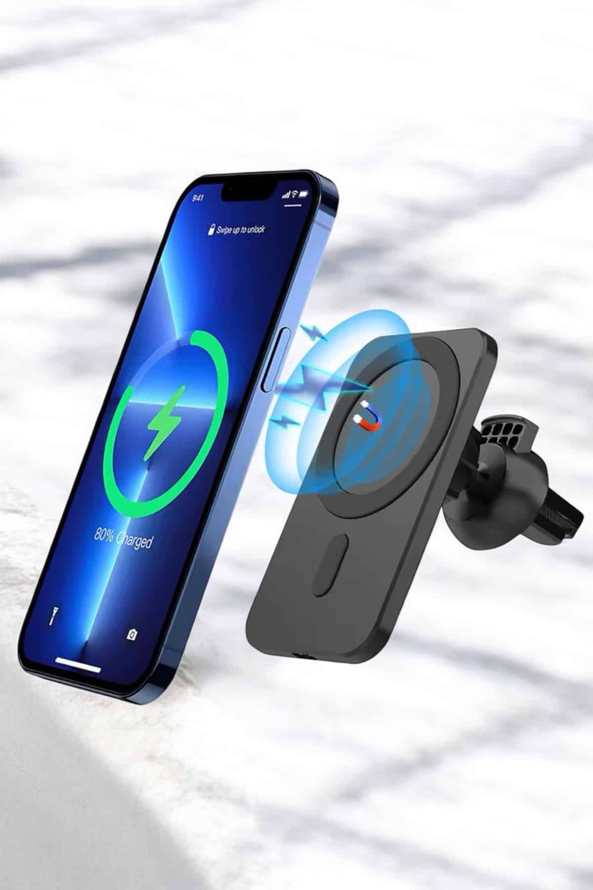 İOS Uyumlu Manyetik Tasarım Magsafe İphone 12/13/14/15 araç şarjı