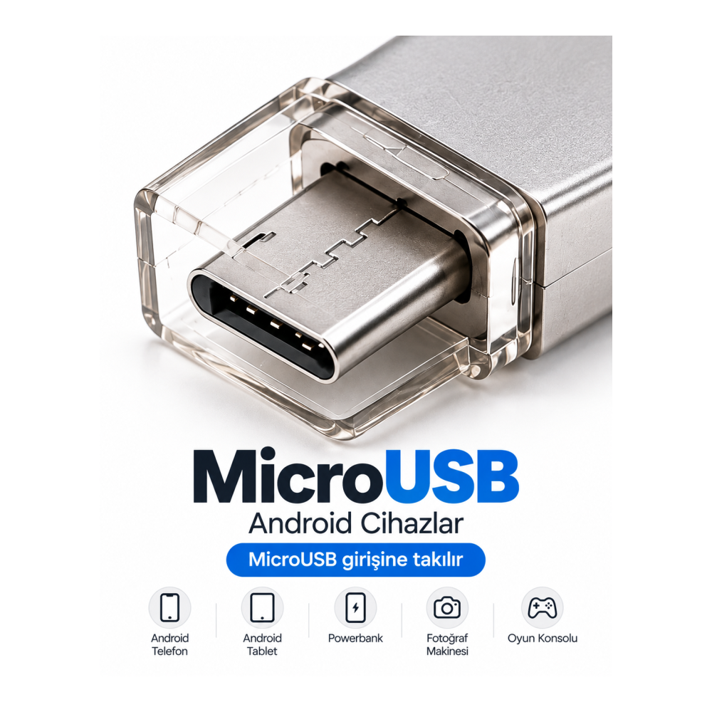 Çoklu Cihaz Uyumlu 128GB 4in1 USB Flash Bellek Lightning Type-C USB-A MicroUSB