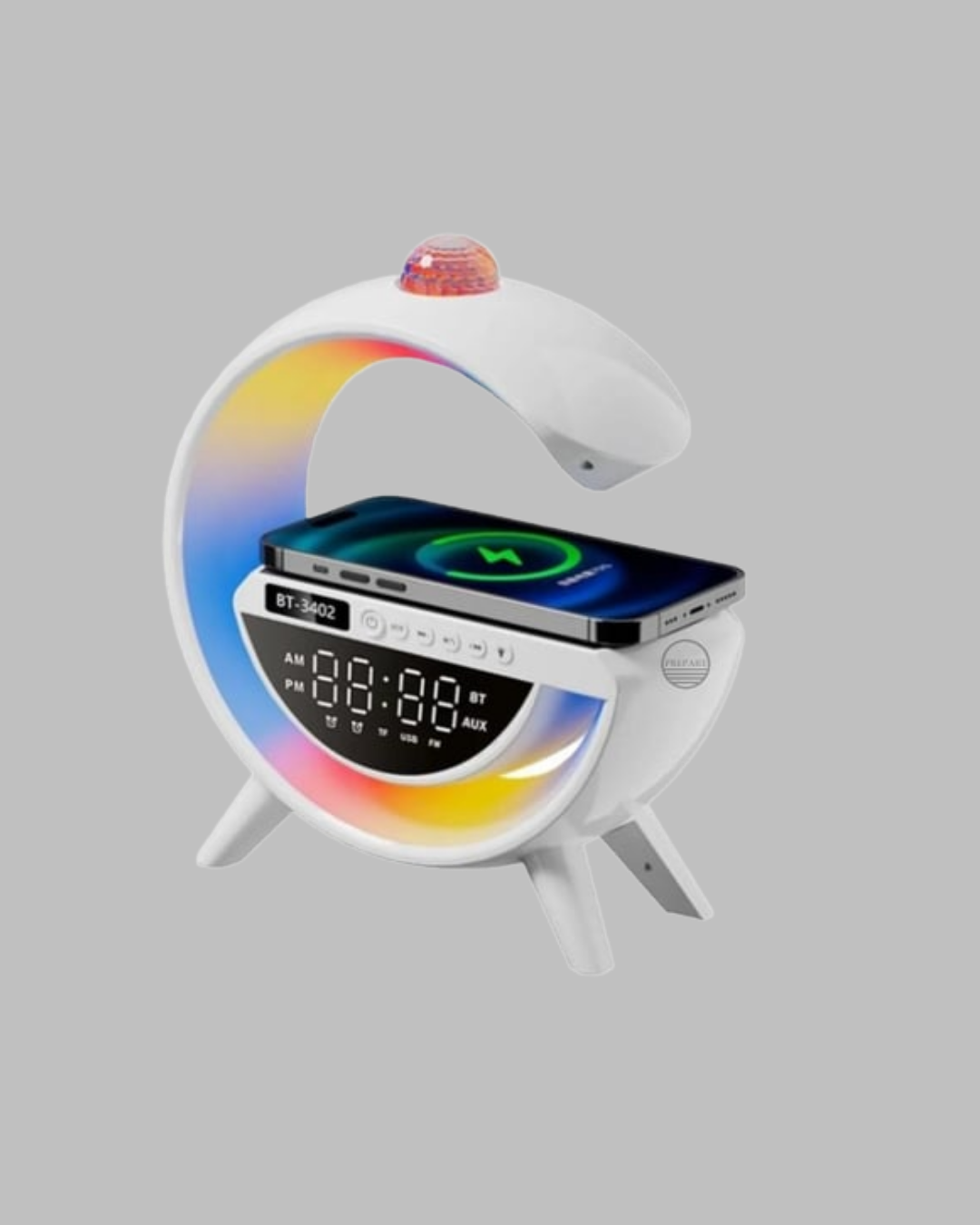 Bluetooth 5.0 Kablosuz Şarj Rampalı FM Radyo ve RGB Işıklı Hoparlör