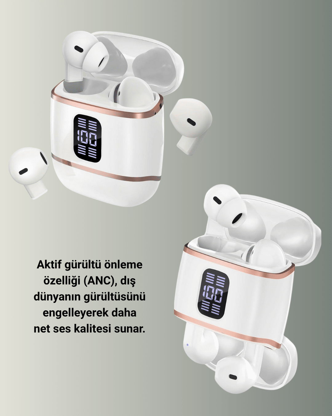Kulakiçi Bluetooth Kulaklık V5.3 – 4’lü Set, Dijital Ekranlı, Gürültü Engelleme